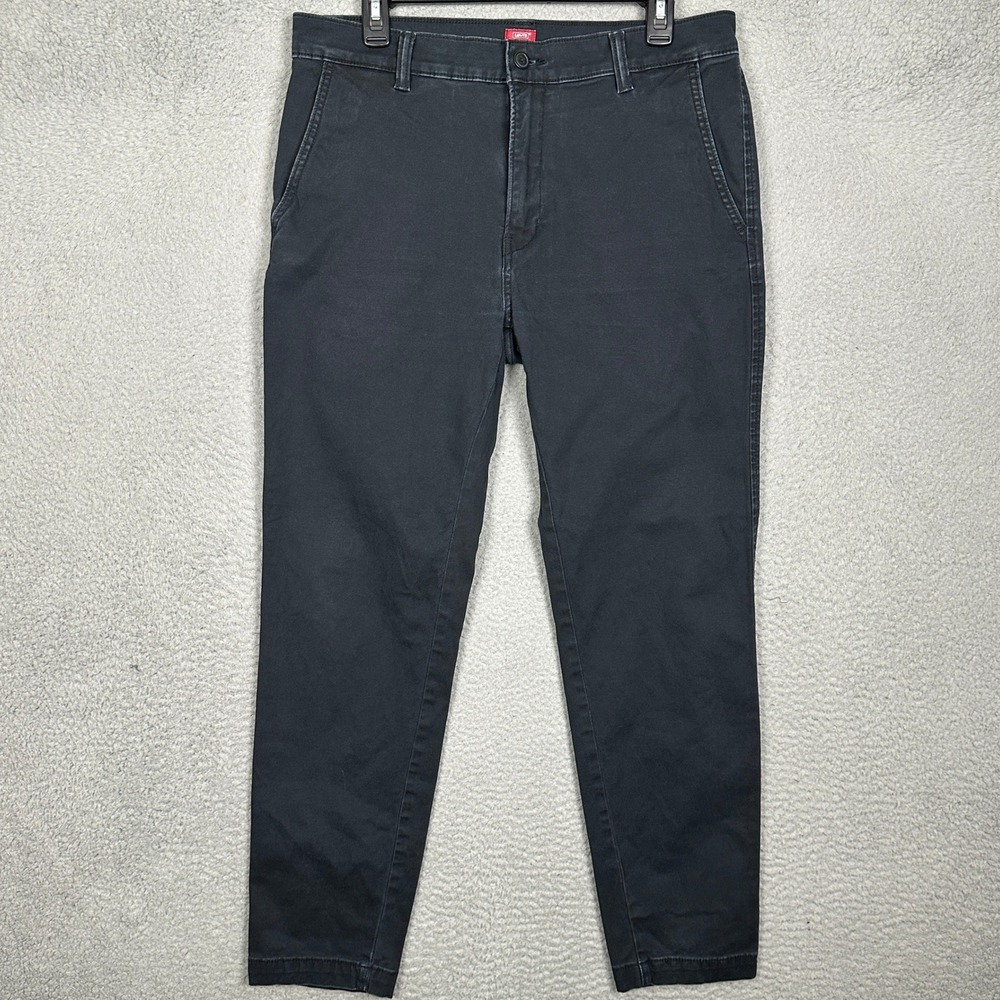 Levis XX Chino Pants Mens 33X32 Standard Taper Dark Navy Flat Front Stretch EUC